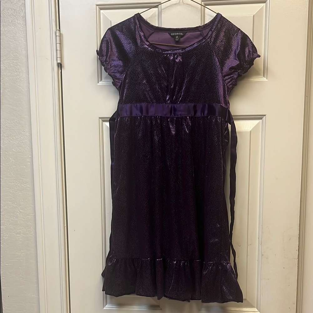 GEORGE Girls Purple Velour Sparkly Ruffled Dress 10/12